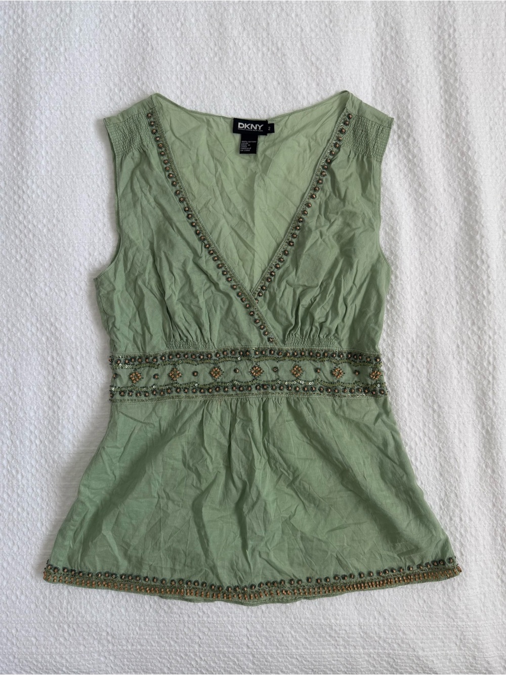 Y2K DKNY Beaded V-Neck Top
